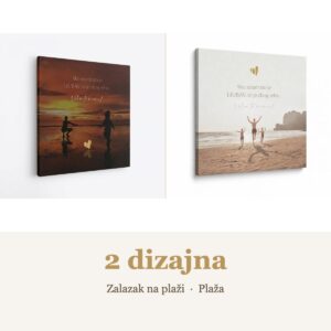 Citat na platnu “Ako znam što je LJUBAV, to je zbog tebe. Volim te mama!” – 2 dizajna: Zalazak na plaži, Plaža