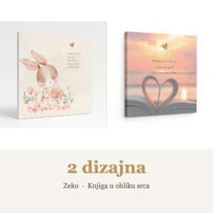 Citat na platnu “ Možda smo mali, ali zahvalnost koju nosimo je velika." – 2 dizajna: Zeko, Knjiga u obliku srca